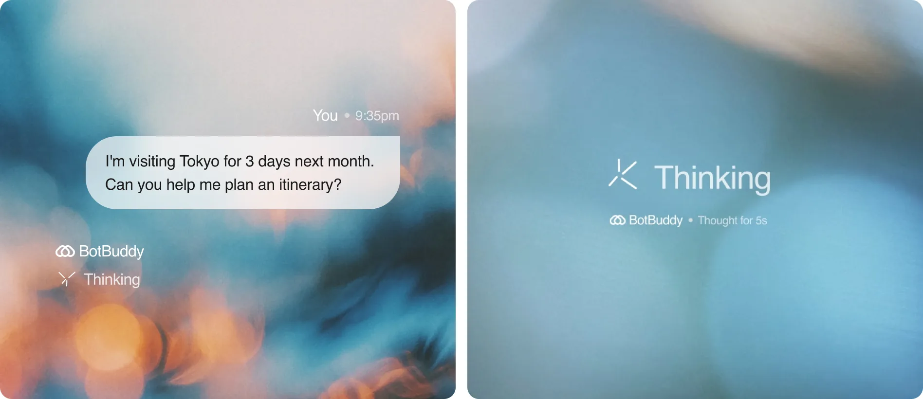 The thinking indicator and the self-naming chat list, side by side.