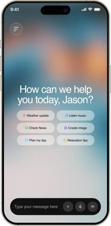 Three further Botbuddy screens: the assistant home, a generated day plan, and chat history.