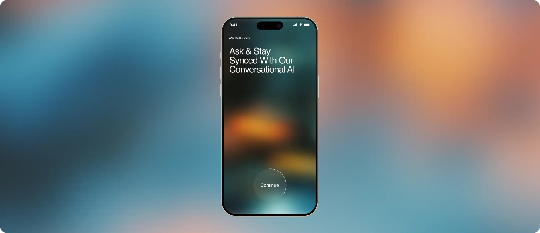 The Botbuddy prototype running on an iPhone, showing the chat home screen.