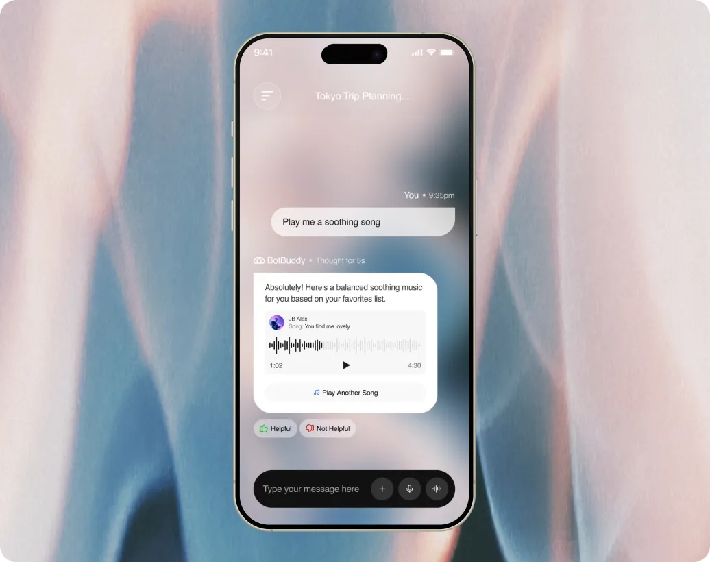 The Botbuddy side panel open to half the screen, with search and new chat placed low.