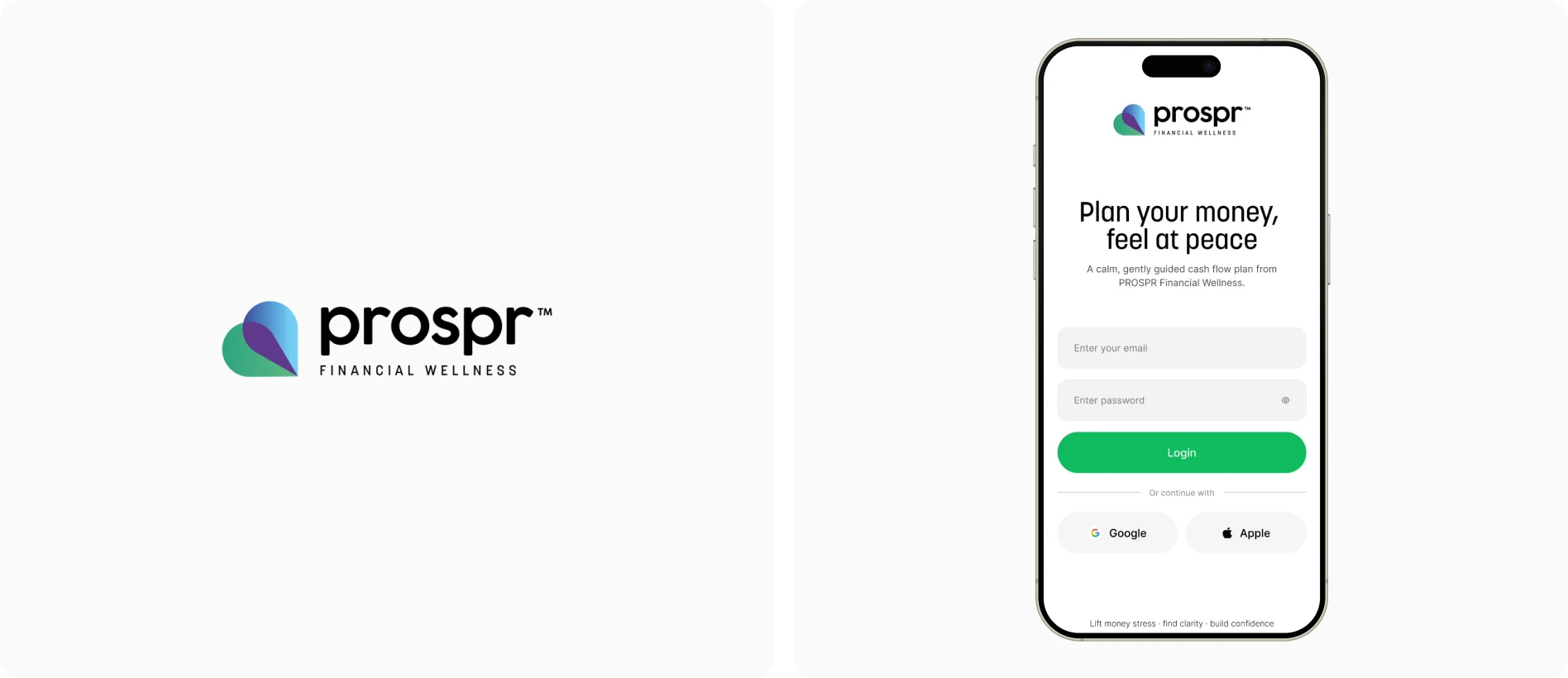 Two Prospr onboarding screens side by side: the welcome question asking for a first name, and the household question.