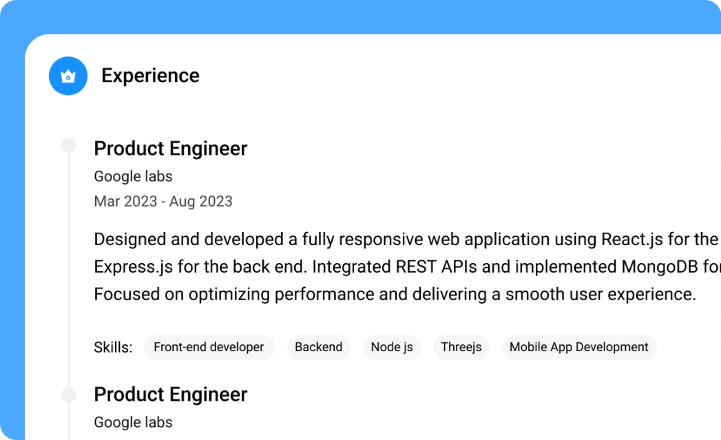 A job listing interface